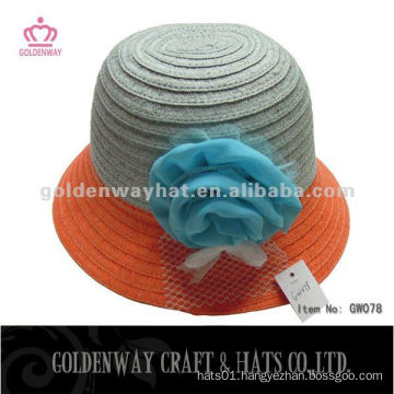 Girls Colored Paper Straw hat decorated with flowers